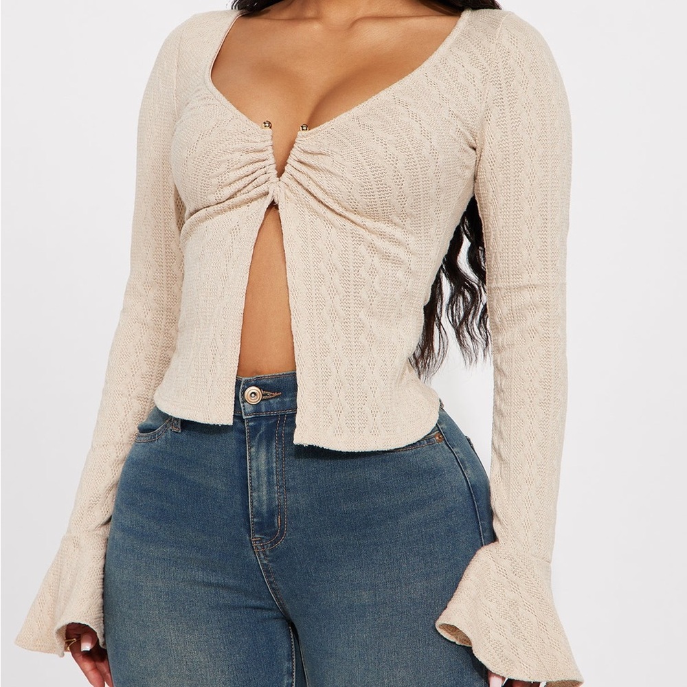 Beige Ruched Front Knit Top